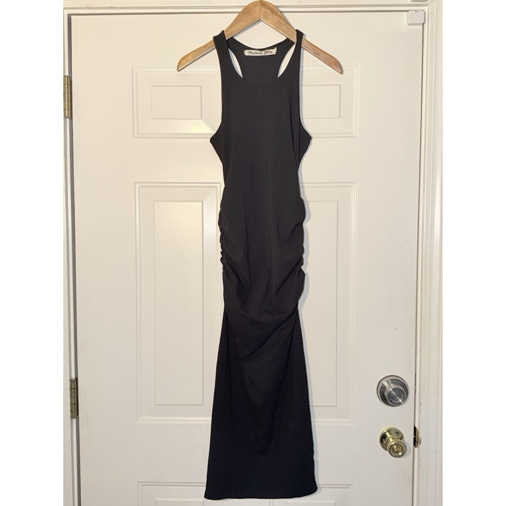 Michael Stars Women's Black Bodycon Dress XS Ruched, Jersey Knit, Sleeveless